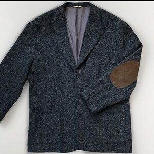 Men's 90’s Y2K GAP Navy Tweed Donegal Blazer with Brown Suede Elbow Patches
